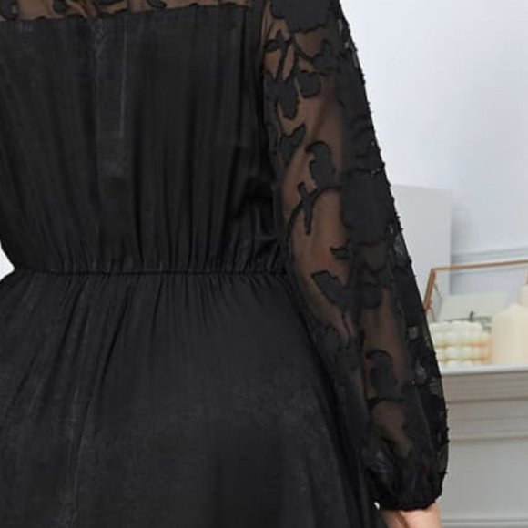 Melo Apparel Plus Size Embroidery Round Neck Long Sleeve Maxi Dress - Picture 8 of 10